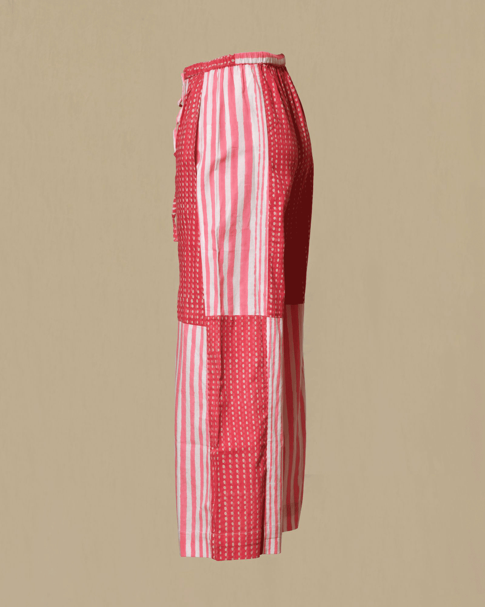 Pantalon patchwork rose à rayures et pois V.de.Vinster