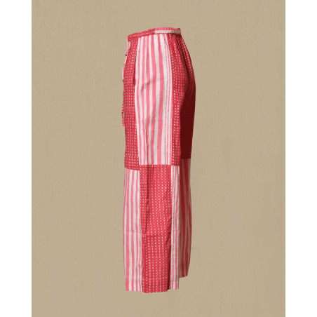 Pantalon patchwork rose à rayures et pois V.de.Vinster