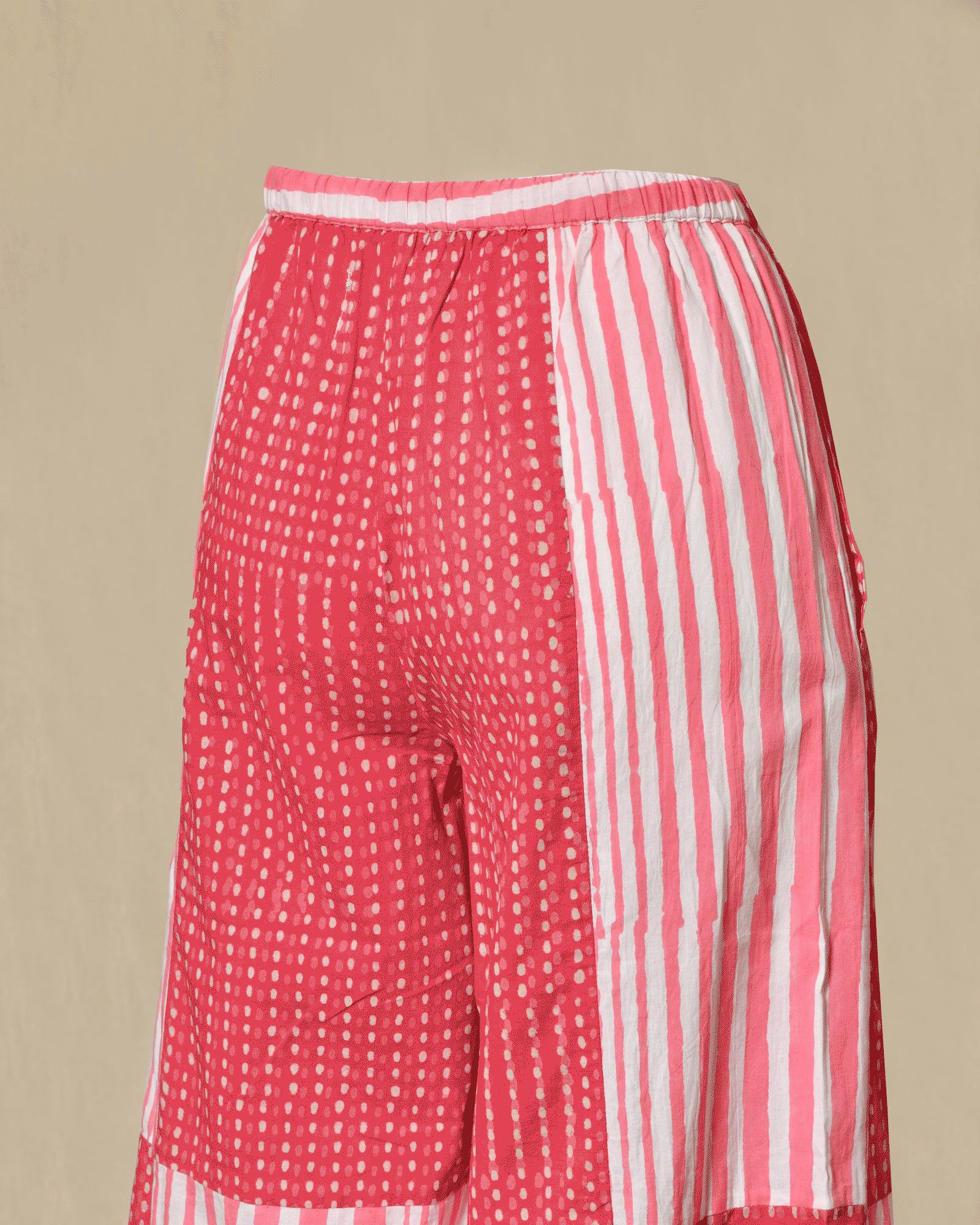 Pantalon patchwork rose à rayures et pois V.de.Vinster