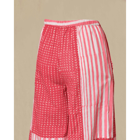 Pantalon patchwork rose à rayures et pois V.de.Vinster