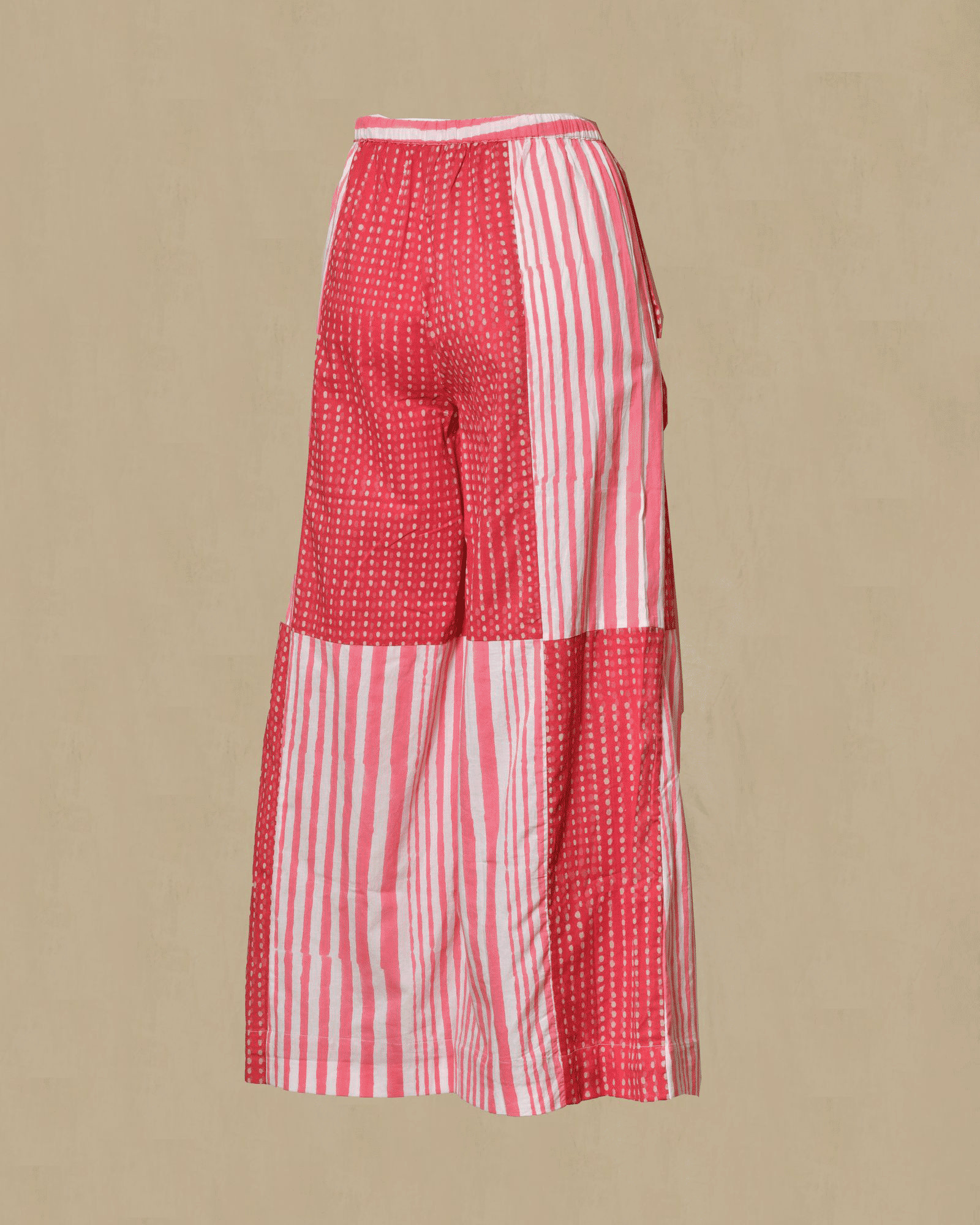 Pantalon patchwork rose à rayures et pois V.de.Vinster