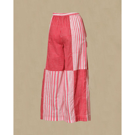 Pantalon patchwork rose à rayures et pois V.de.Vinster