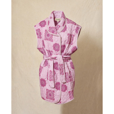 Veste sans manches matelassée rose à motifs floral V.de.Vinster