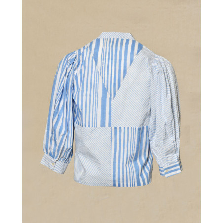 Chemisier à rayures bleues et manches bouffantes V.de.Vinster