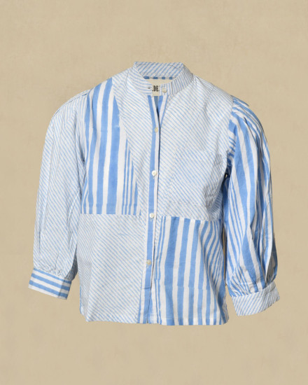 Chemisier à rayures bleues et manches bouffantes V.de.Vinster