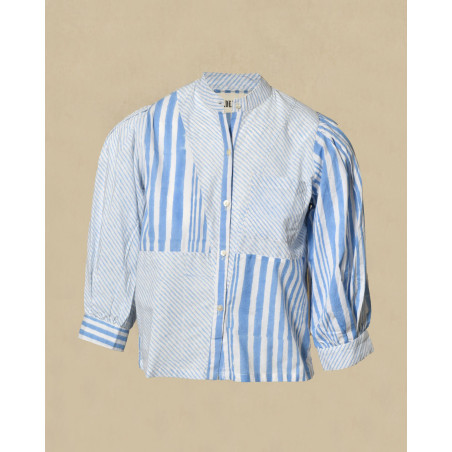 Chemisier à rayures bleues et manches bouffantes V.de.Vinster