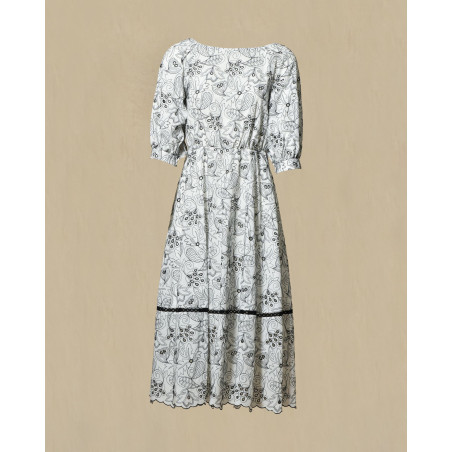 Robe évasée blanche à imprimé floraux Sfizio