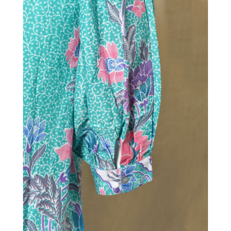 Robe chemise fluide imprimé floral vert menthe V.de.Vinster