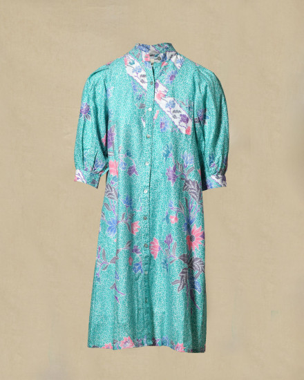 Robe chemise fluide imprimé floral vert menthe V.de.Vinster
