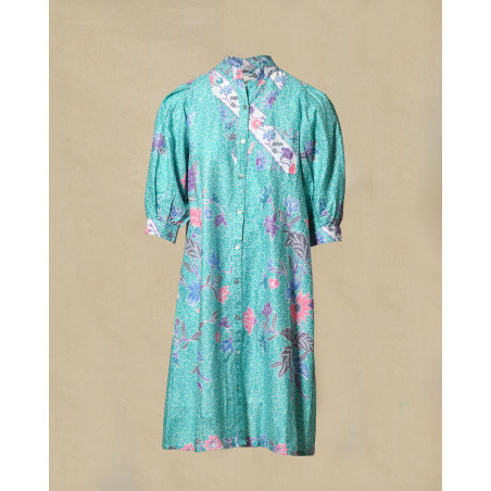 Robe chemise fluide imprimé floral vert menthe V.de.Vinster