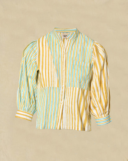 Chemisier à rayures jaunes et manches bouffantes V.de.Vinster