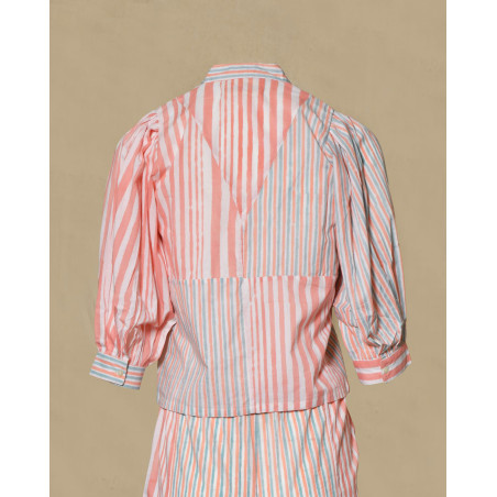 Chemisier à rayures roses et manches bouffantes V.de.Vinster