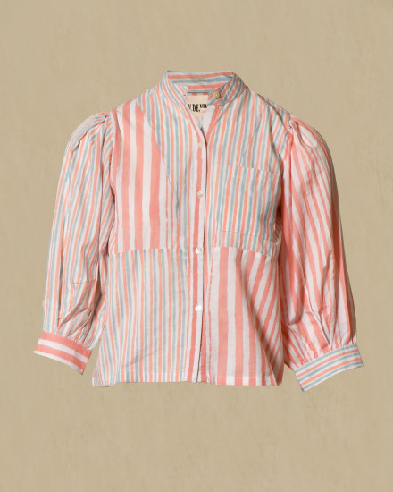 Chemisier à rayures roses et manches bouffantes V.de.Vinster