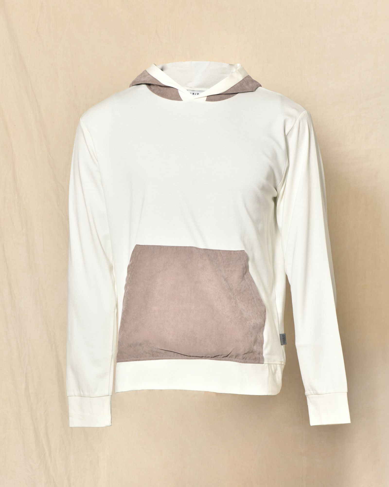 Sweat à capuche écru bi-matière avec poche kangourou Over-D