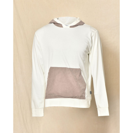Sweat à capuche écru bi-matière avec poche kangourou Over-D