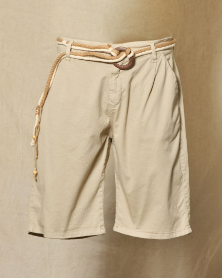 Short beige à ceinture corde tressée et boucle bois Over-D