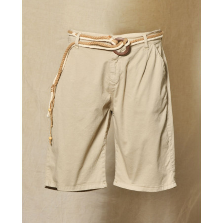 Short beige à ceinture corde tressée et boucle bois Over-D