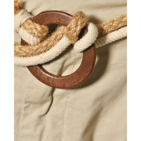 Short beige à ceinture corde tressée et boucle bois Over-D