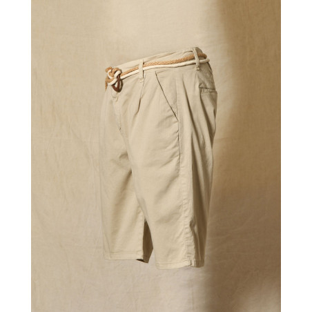 Short beige à ceinture corde tressée et boucle bois Over-D