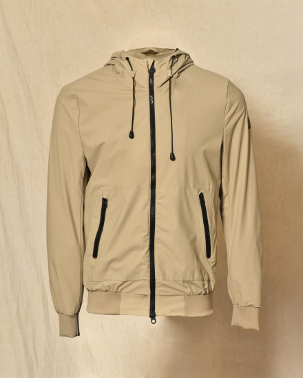 Veste coupe-vent à capuche beige zippée Over-D