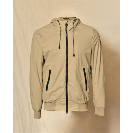 Veste coupe-vent à capuche beige zippée Over-D