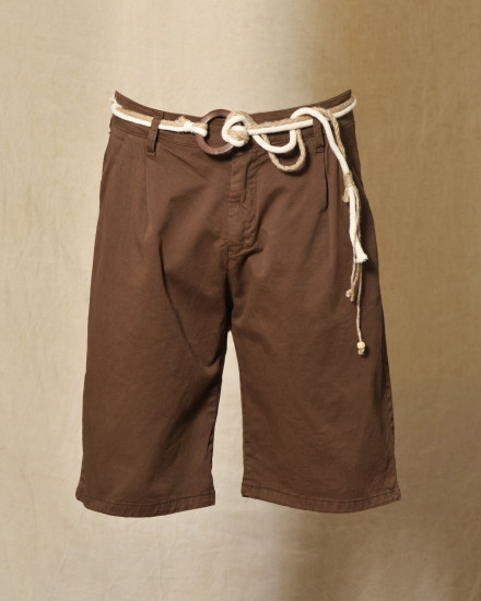 Short marron à ceinture corde tressée et boucle bois Over-D