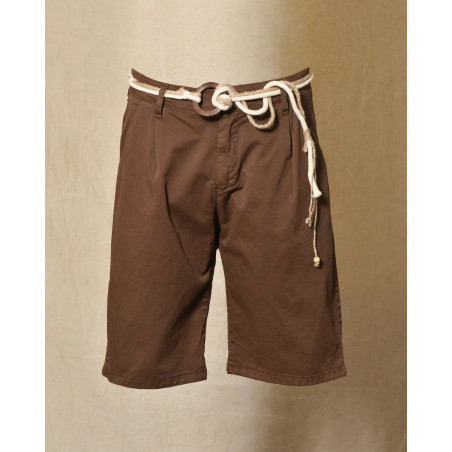 Short marron à ceinture corde tressée et boucle bois Over-D