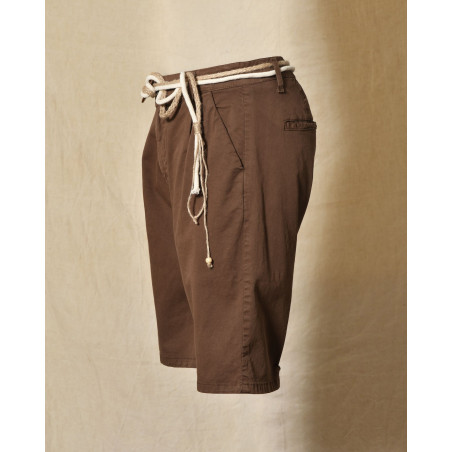 Short marron à ceinture corde tressée et boucle bois Over-D