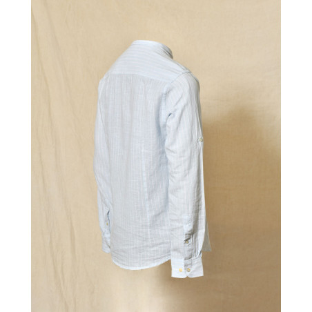 Chemise à rayures bleu clair en lin Over-D