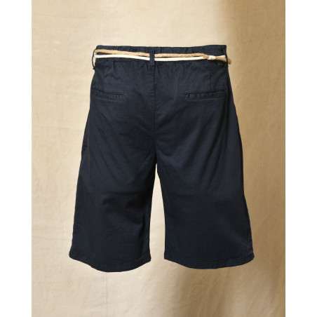 Short bleu à ceinture corde tressée et boucle bois Over-D
