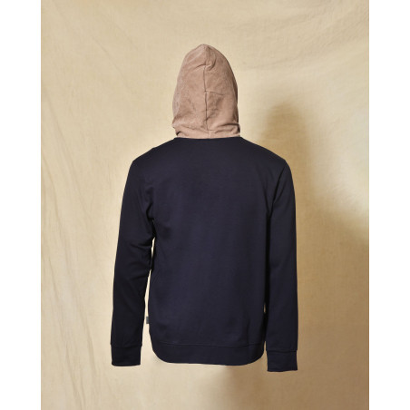 Sweat à capuche bleu marine bi-matière avec poche kangourou Over-D