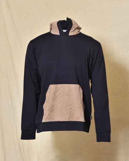 Sweat à capuche bleu marine bi-matière avec poche kangourou Over-D