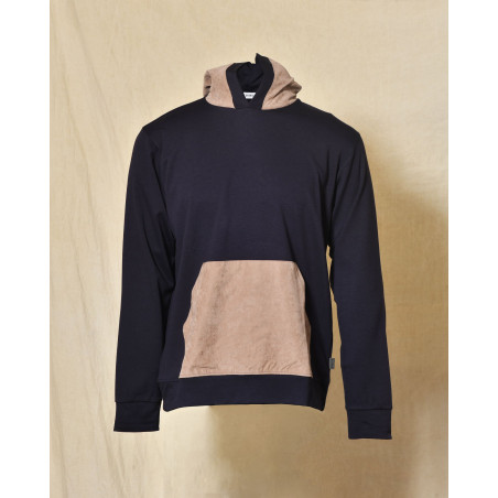 Sweat à capuche bleu marine bi-matière avec poche kangourou Over-D