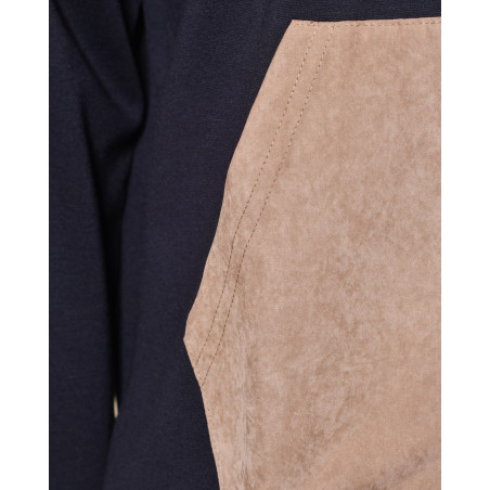 Sweat à capuche bleu marine bi-matière avec poche kangourou Over-D