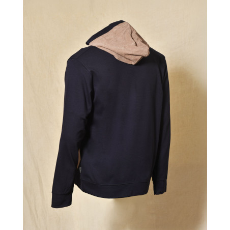 Sweat à capuche bleu marine bi-matière avec poche kangourou Over-D