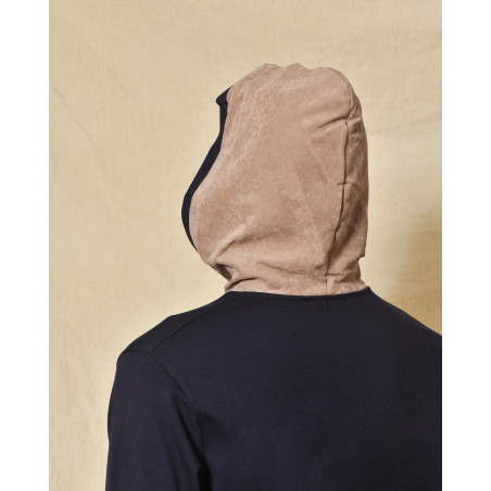 Sweat à capuche bleu marine bi-matière avec poche kangourou Over-D