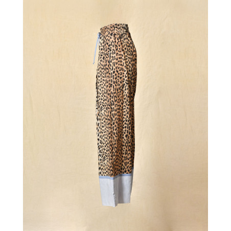 Pantalon palazzo imprimé léopard à taille élastique Front Street