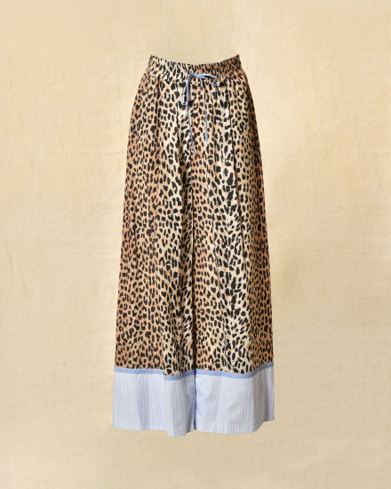 Pantalon palazzo imprimé léopard à taille élastique Front Street