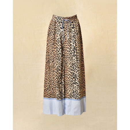 Pantalon palazzo imprimé léopard à taille élastique Front Street