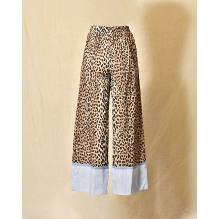Pantalon palazzo imprimé léopard à taille élastique Front Street