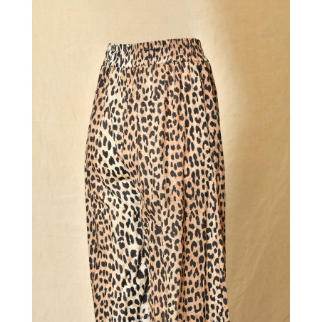 Pantalon palazzo imprimé léopard à taille élastique Front Street