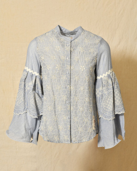Blouse à rayures et broderies fleuries Front Street