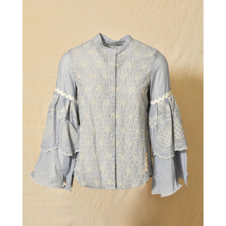 Blouse à rayures et broderies fleuries Front Street