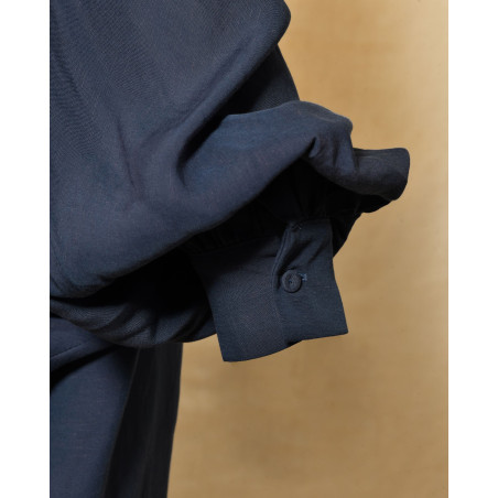 Chemise en lin bleu à broderies marguerite Front Street