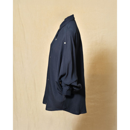 Chemise en lin bleu à broderies marguerite Front Street