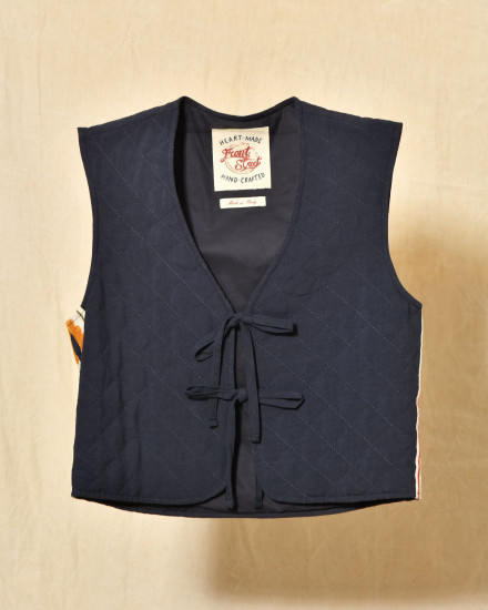 Gilet bleu sans manches en lin matelassé Front Street