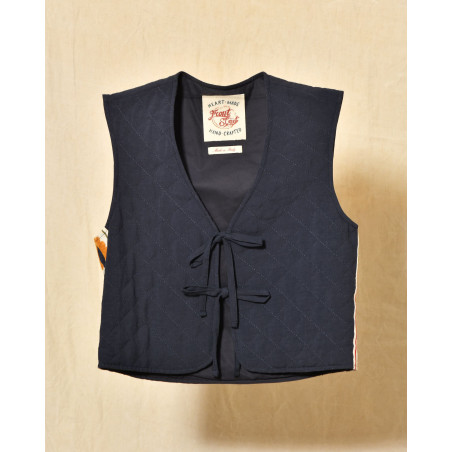 Gilet bleu sans manches en lin matelassé Front Street