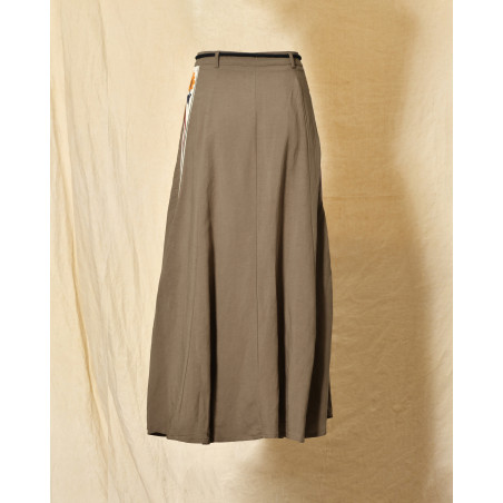 Jupe longue en lin taupe à ceinture corde Front Street