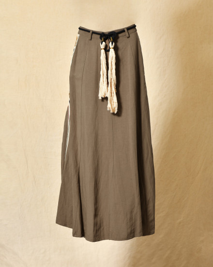 Jupe longue en lin taupe à ceinture corde Front Street