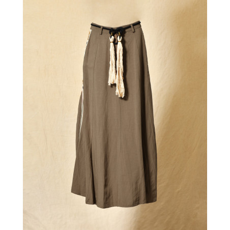 Jupe longue en lin taupe à ceinture corde Front Street